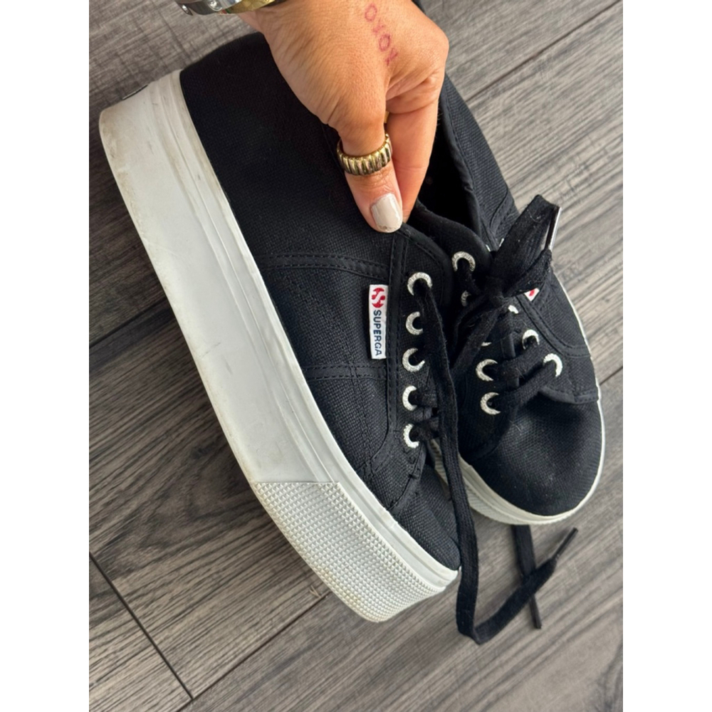 SUPERGA Black Canvas Platform Fashion Sneakers Womens Size 7, Mens Size 5.5 - Picture 4 of 13